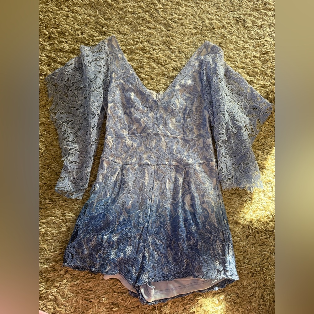b-SHARP Lace V-Neck Romper with Flared Sleeves